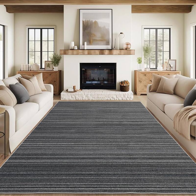 Modern Stripe Machine Washable Area Rug for Bedroom, Living Room, Black - 1'6" x 2'6" - Black 10' x 13'