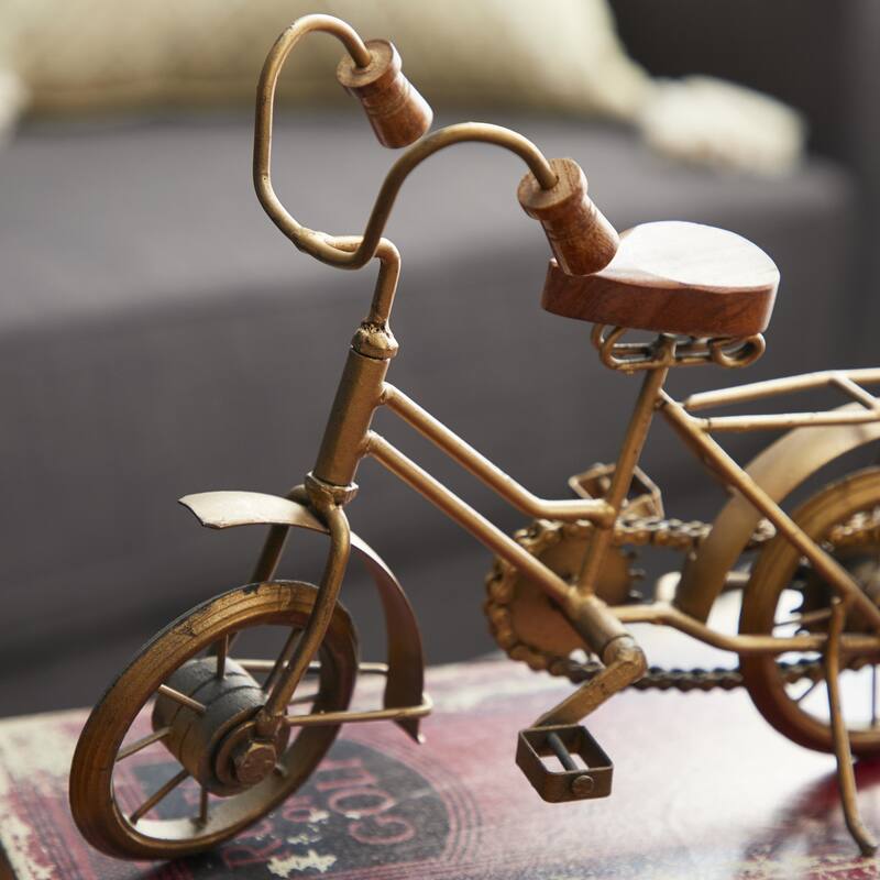 Metal Bike Decorative Sculpture with Wood Accents - Set of 2 Gold - Roche River Decor