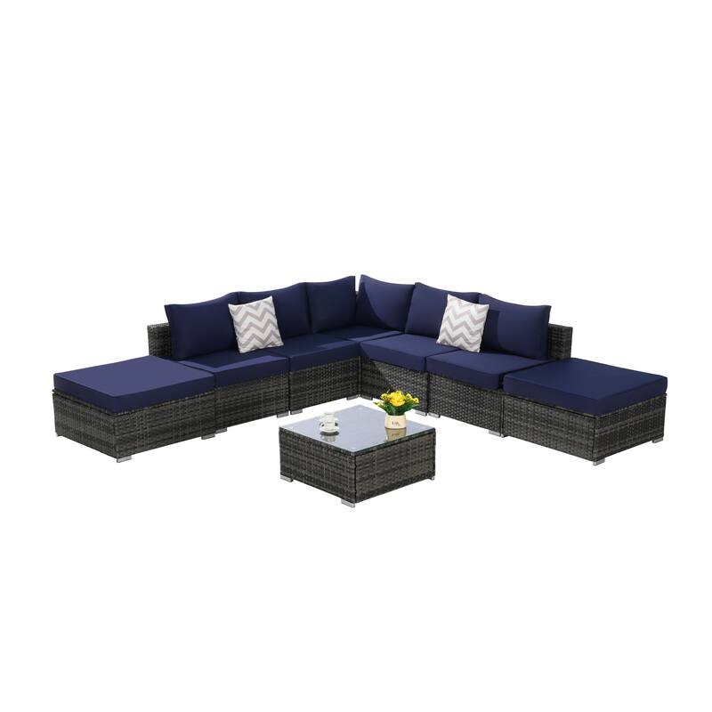 8-Piece Sectional Sofa Set with Washable Cushions & Glass Table