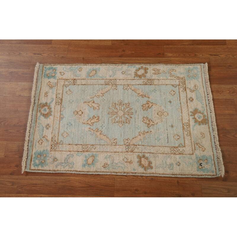 Hand Knotted Oriental 100% Wool Carpet Transitional Geometric Navy Blue & Blues Oushak Area Rug - 3' 0'' X 1' 11''