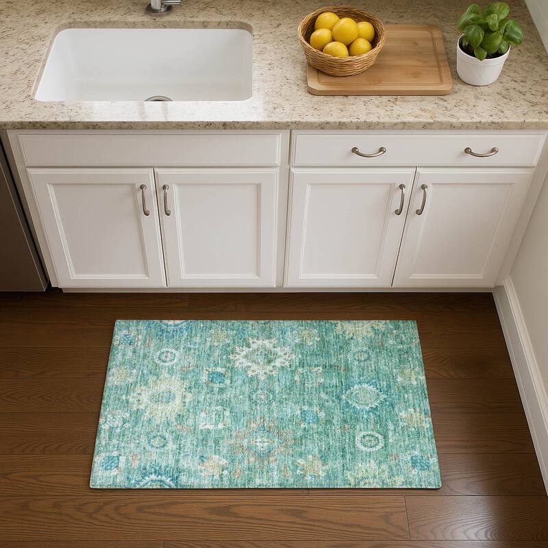 Premium Washable Super Soft Traditional Kashan Mayfield Rug - Teal - 1'8" x 2'6"