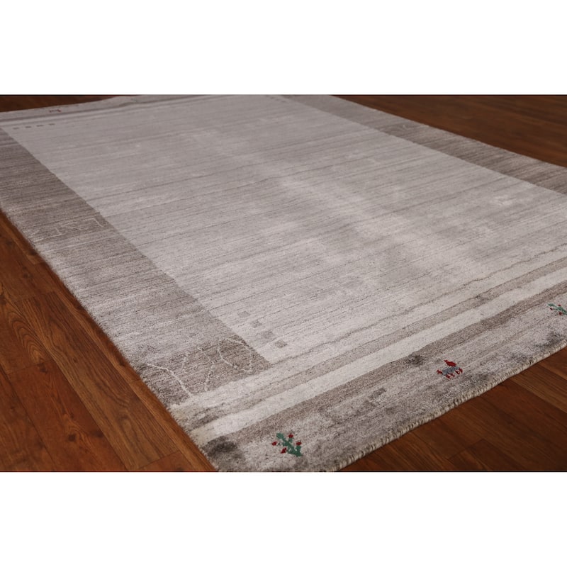 Tribal Beige Gabbeh Indian Area Rug Handmade Oriental Wool Carpet - 5'5" x 7'7" - 5'5" x 7'7" - Ivory/Beige