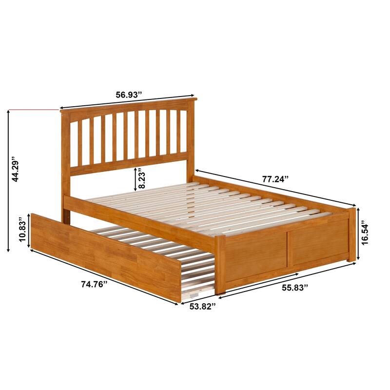 Solid Wood Platform Bed with Footboard & Trundle - Full Size Bed Frame