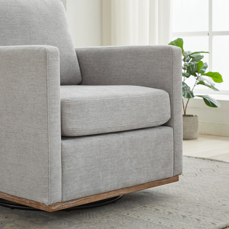 Chenille Square Swivel Accent Chair with 360掳 Rotation, Removable Back Cushion, and Solid Wood Frame