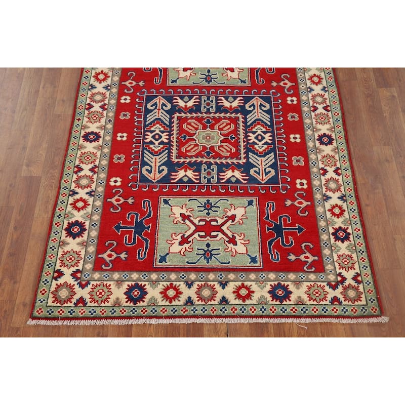 Red Kazak Accent Rug Handmade Traditional Bedroom Wool Carpet - 4'0" x 5'8"