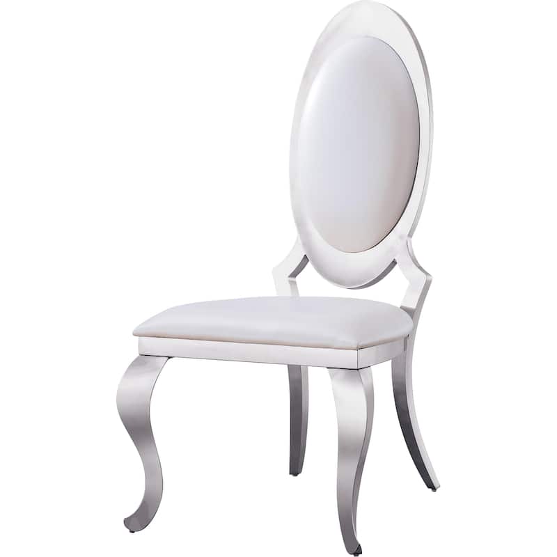 Set of 2 Leatherette Dining Chair with Oval Backrest and Steel Legs