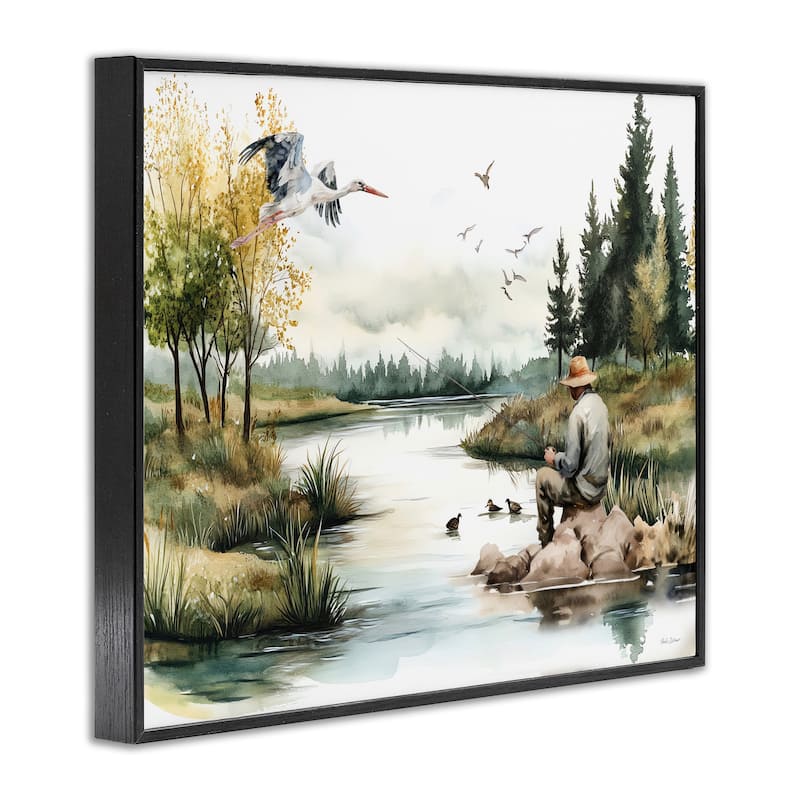 Stupell Fishing by River Landscape Framed Giclee Art Design By Nicole DeCamp