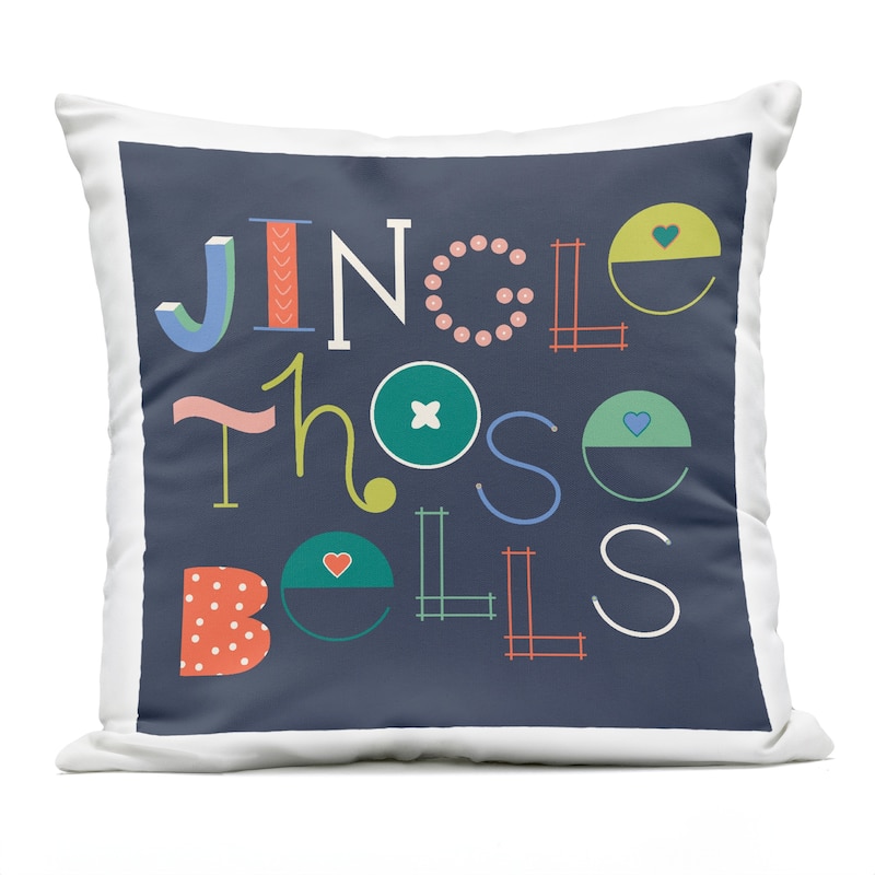 Stupell Eclectic Jingle Bells Phrase Printed Outdoor Throw Pillow Design by Sazerelli Designs - Accent - Polyester - Black - Single