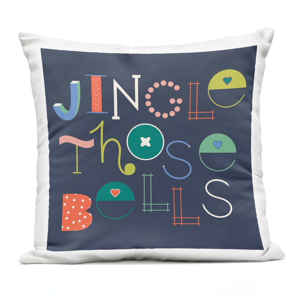 Stupell Eclectic Jingle Bells Phrase Printed Outdoor Throw Pillow Design by Sazerelli Designs