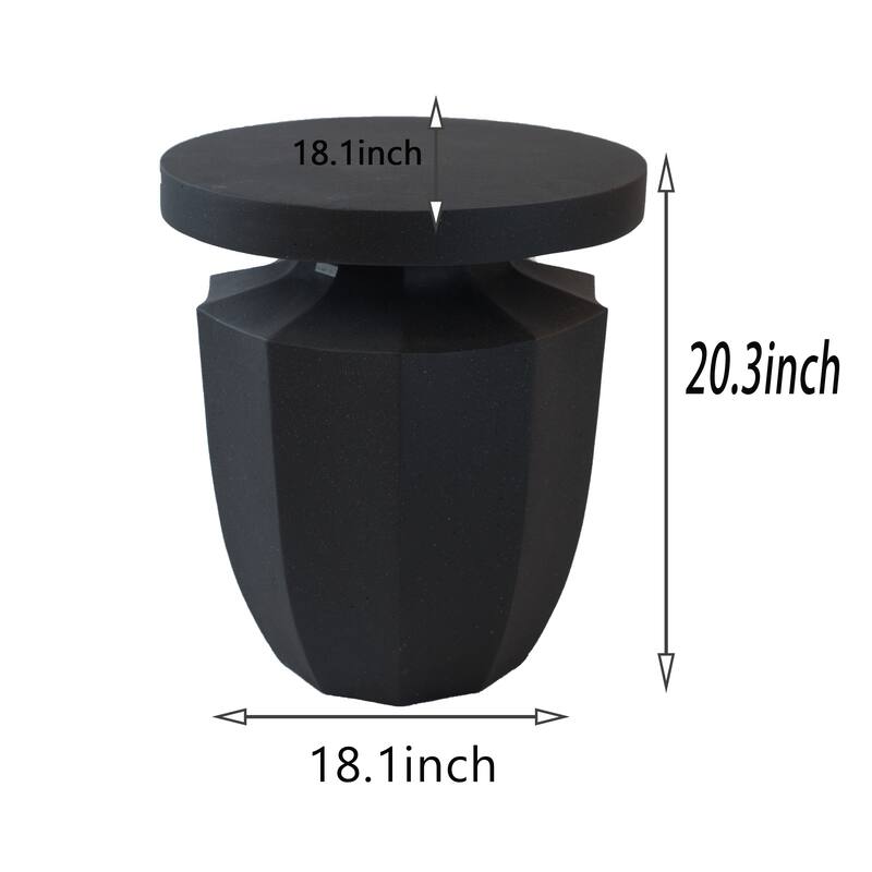 Decorative Garden End Table, 20.3" H Modern Heavy Duty Patio Sturdy Faux Terrazzo - Black
