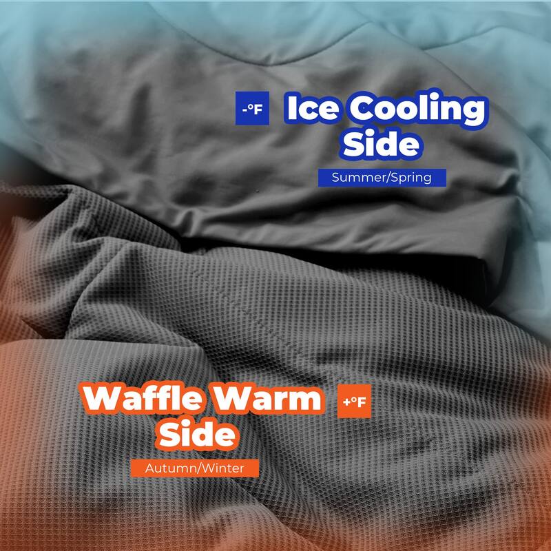 Lightweight Breathable Cooling Waffle Reversible Summer Blanket, Dual-side Cool Touch Comforter