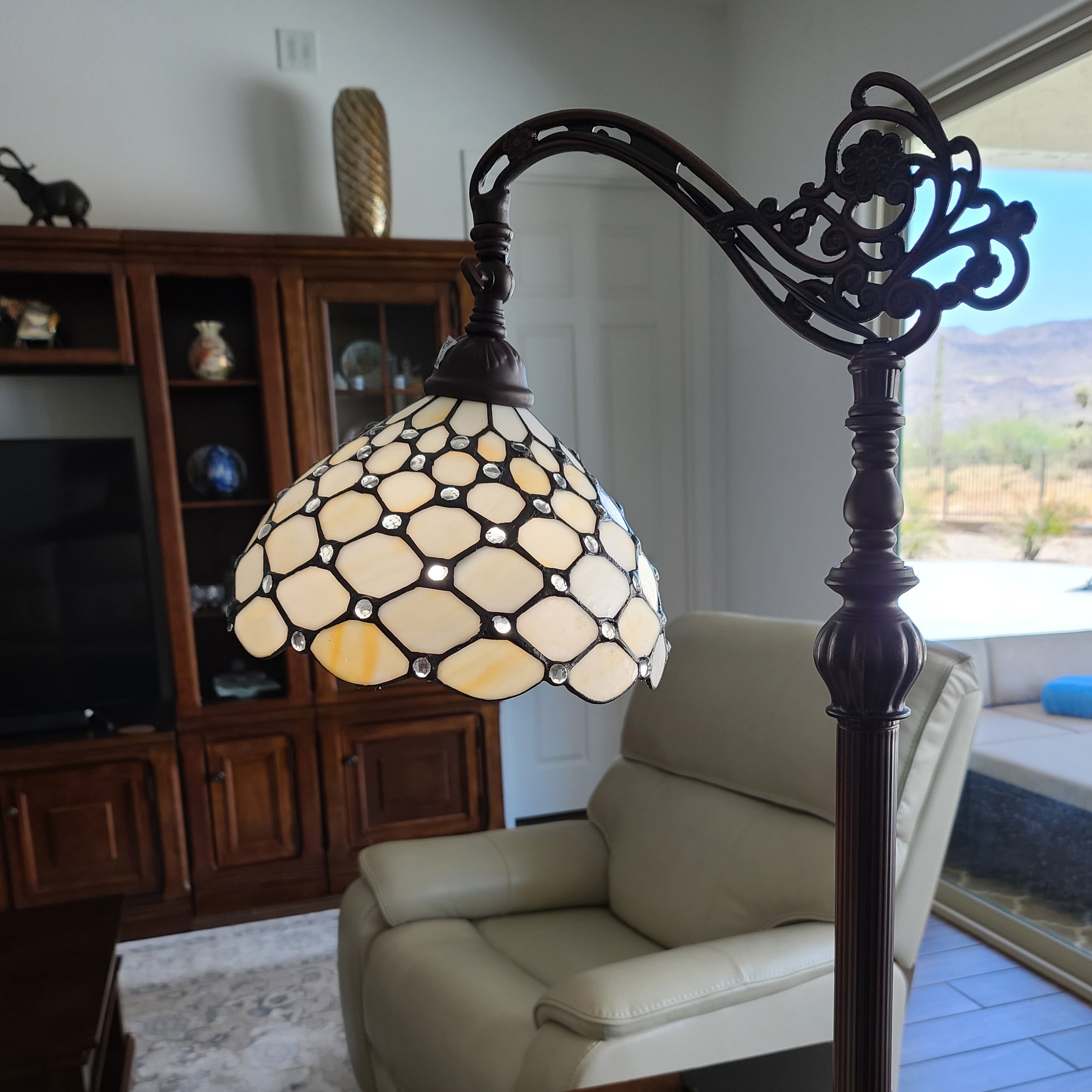 Amora Lighting 62 in. Tiffany Style Jeweled Reading Floor Lamp