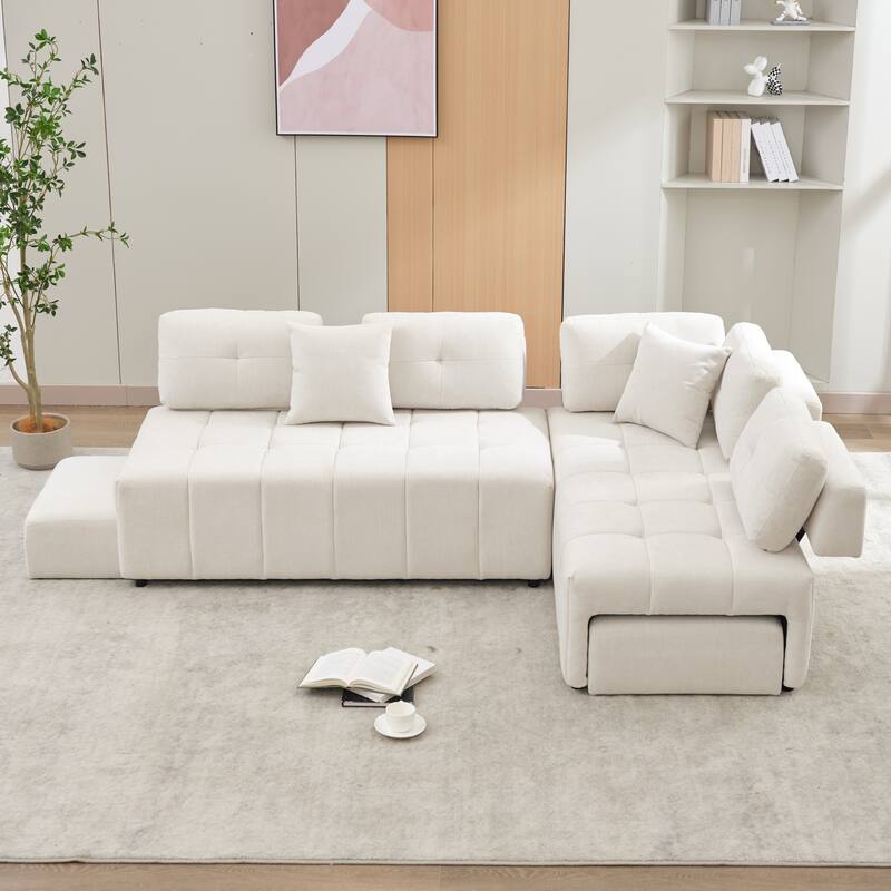 91.73" L-Shaped 4-Seater Sofa with Hidden Stools
