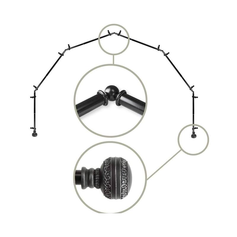 Single Curtain Rod - Black Corner Rods for Bay Windows - 13/16 Inch Diameter Drapery Hardware - M