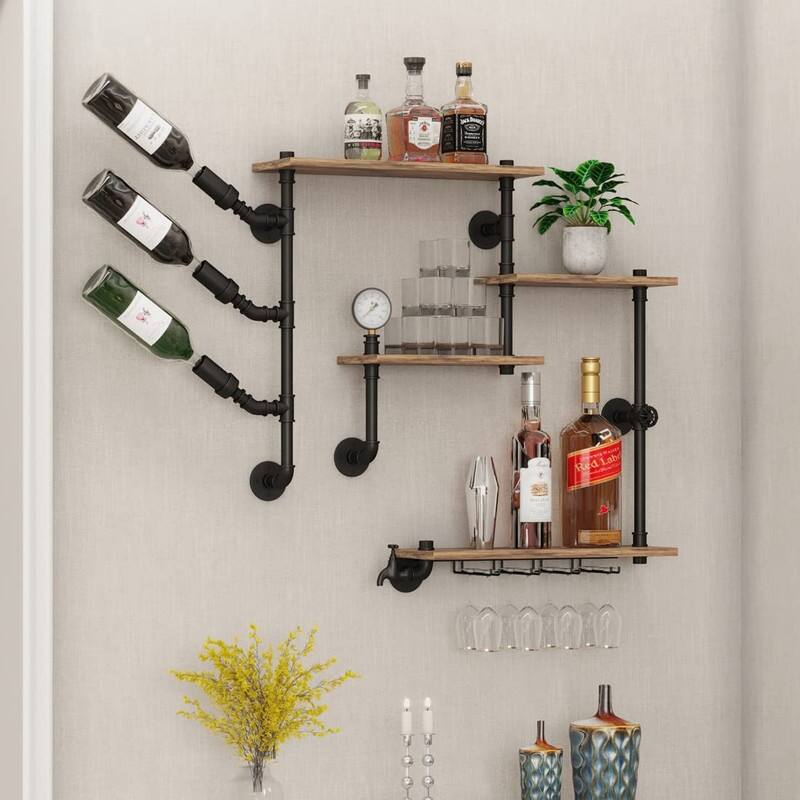 Wall Bar Shelves - 7.9"D x 42.2"W x 38.2"H - Black-42in
