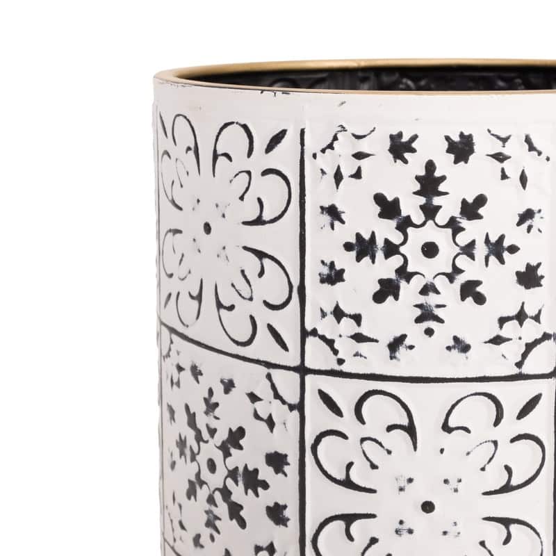Tristan Black & White Indoor Metal Pot Planter With Peg Leg Base Set - 8.75"H x 8"W x 8"D