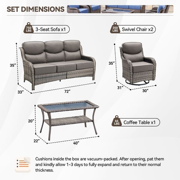 dimension image slide 29 of 36, Outdoor Sofa with 6-Inch Thick Cushions Furniture for Porch