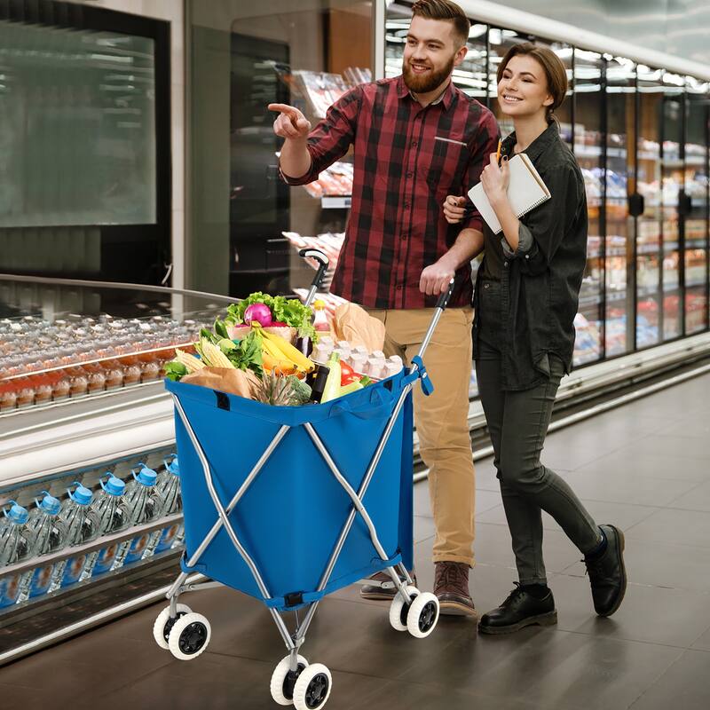 Costway Folding Shopping Cart Utility w/ Water-Resistant Removable