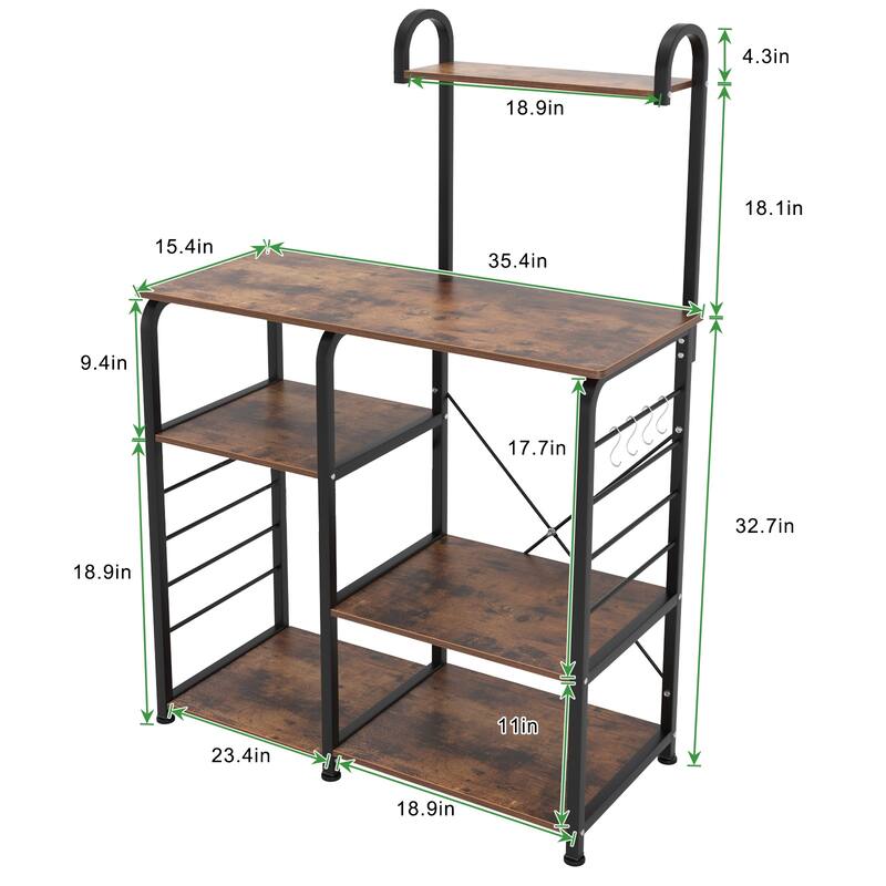 4-Tier Kitchen Baker's Rack Utility Microwave Stand with 5 Hooks