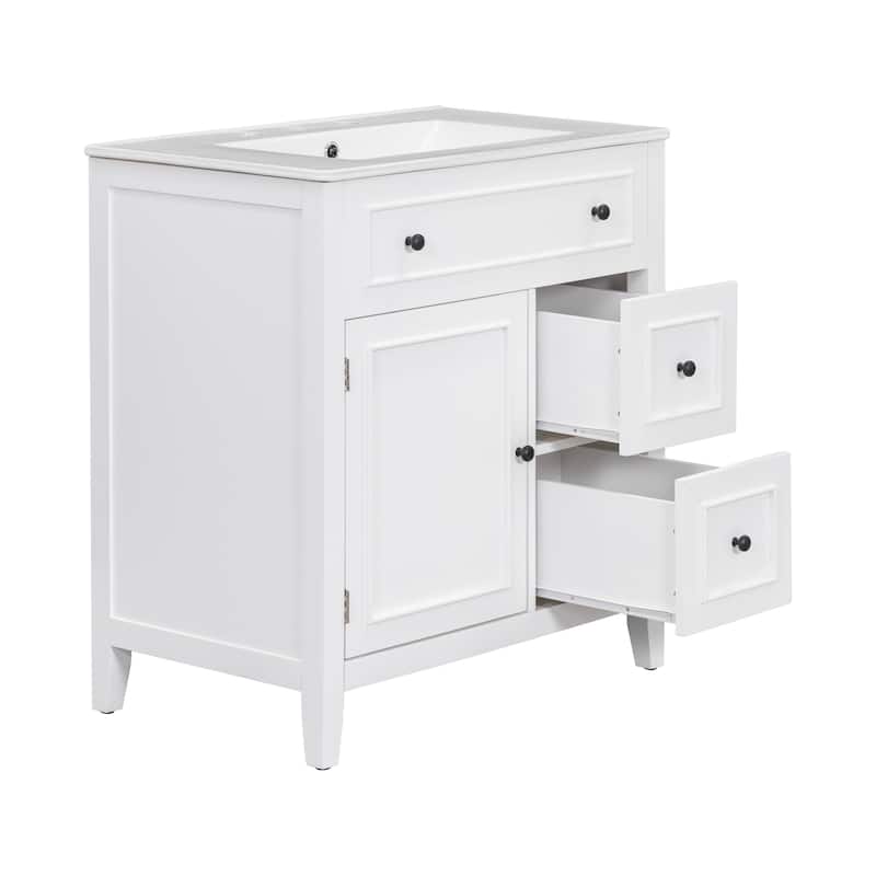 Roomfitters 30" Bathroom Vanity with Sink Top Cabinet with Door 2 Drawers and Solid Wood Frame One Package