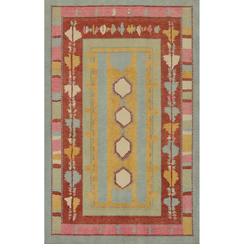 Geometric Gabbeh Vegetable Dye Area Rug Handmade Wool Carpet - 9' 0'' X 6' 2''