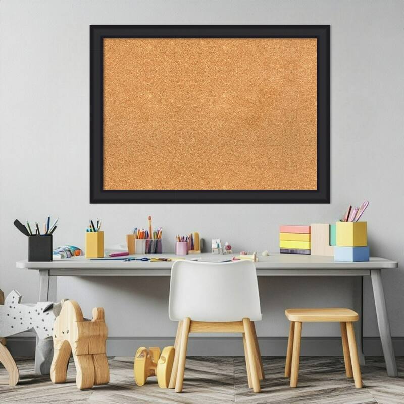 Oliver Black Narrow Wood Framed Cork Board - Bulletin Board, Organization Board, Pin Board