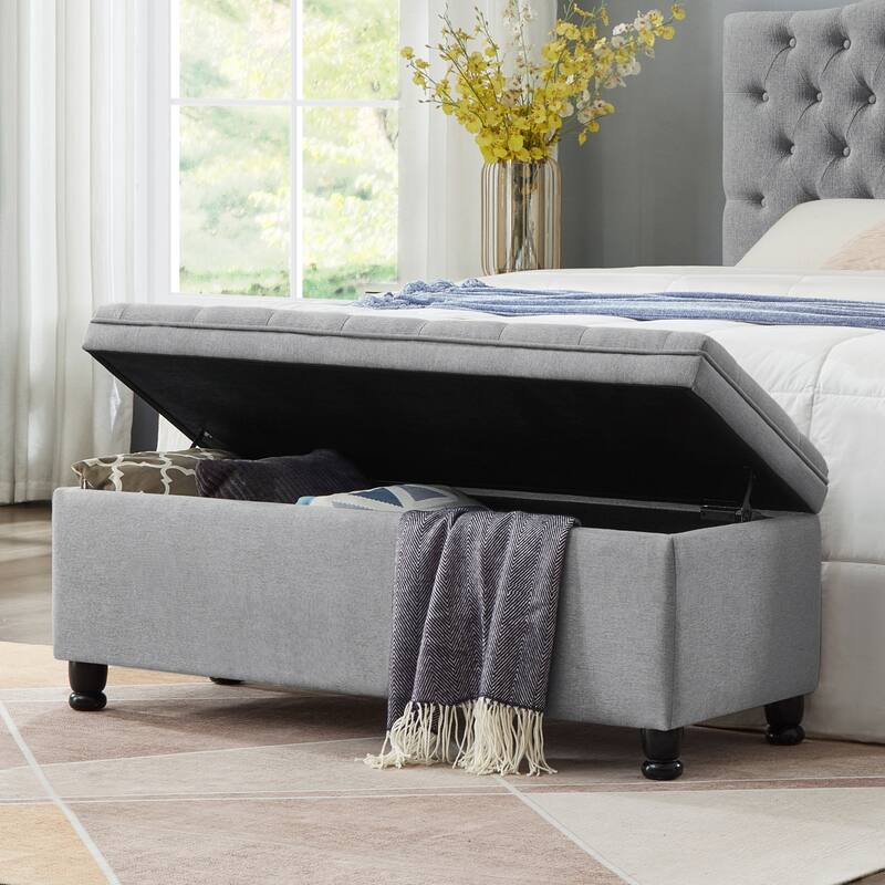 Modern Upholstered Tufted Storage Bench, 45" Wide Bed Bench with Spindle Wooden Legs