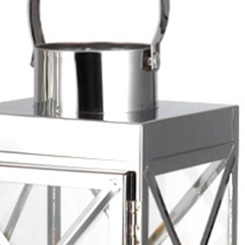 Set of Three Clear And Silver Glass And Stainless Steel Tabletop Lantern Candle Holders