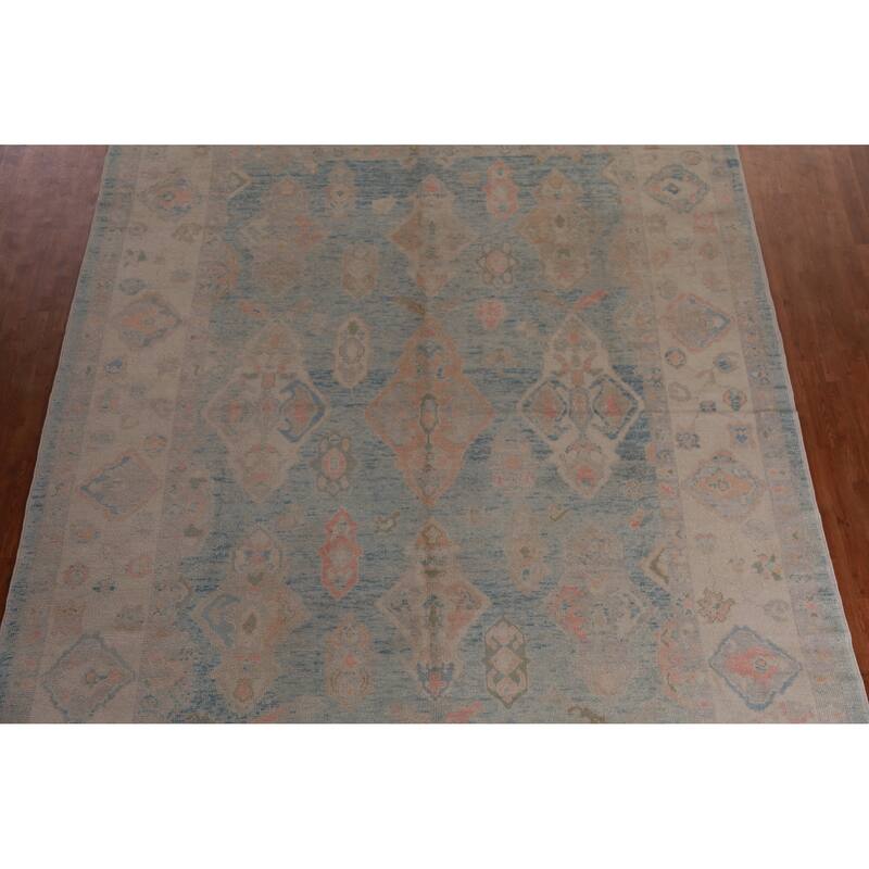 Hand Knotted Oriental 100% Wool Carpet Transitional Geometric Navy Blue & Blues Oushak Area Rug - 12' 3'' X 9' 0''