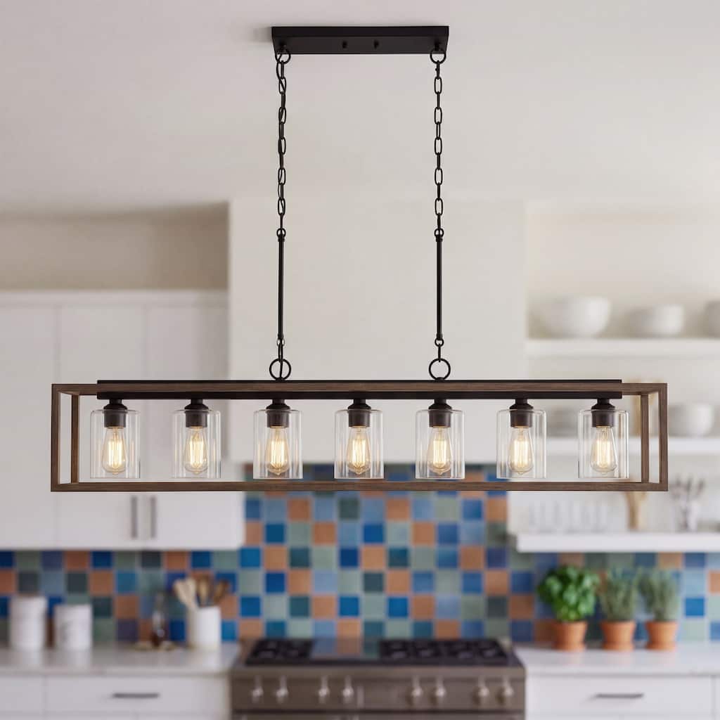 Acroma 48in Farmhouse 7-light Linear Chandelier Rectangle Kitchen Island Pendant - 48'' W x 8'' D x 11'' H