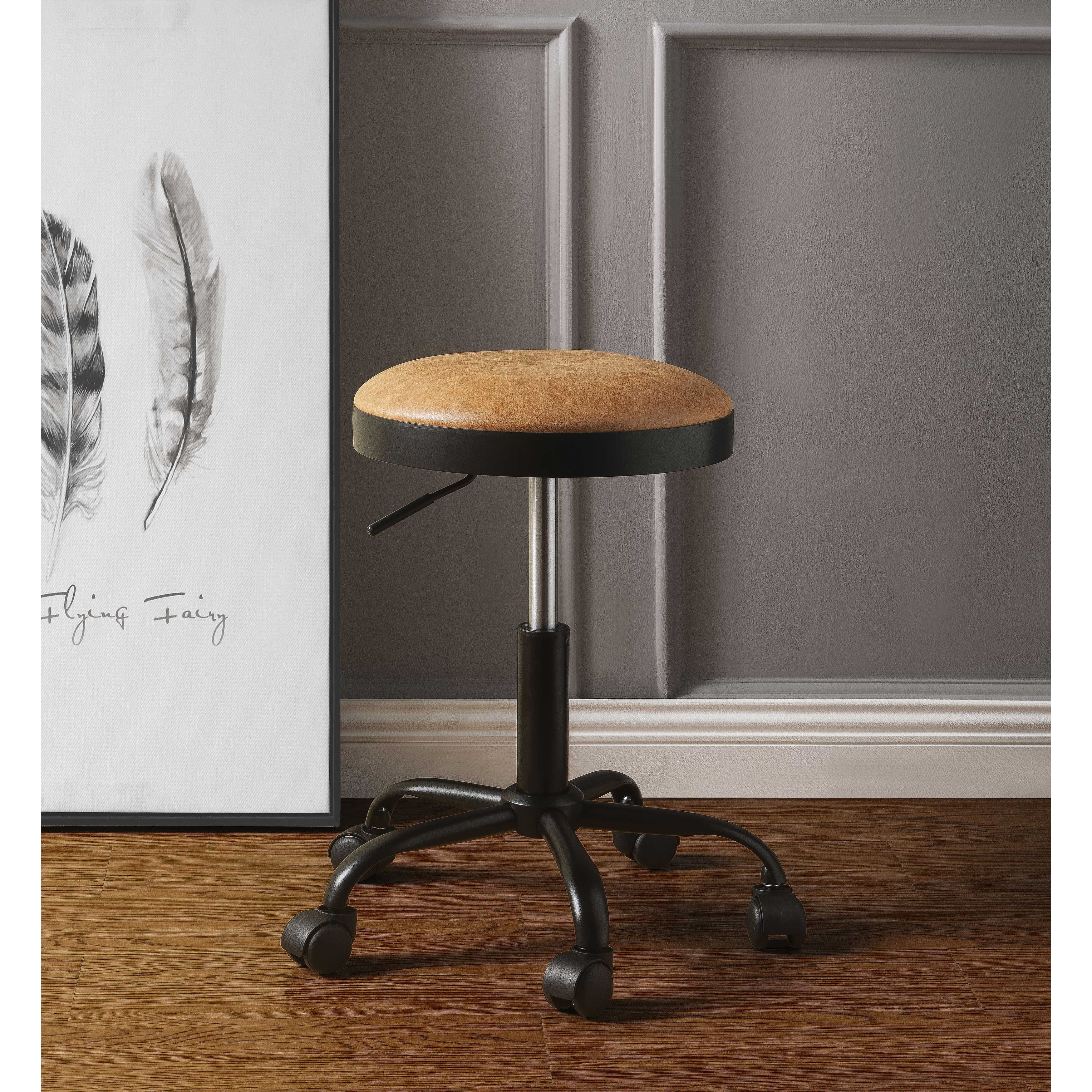 Modern Airlift Adjustable Counter Height Bar Stools Caramel Set Of 2 Leather