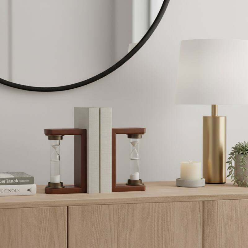 Decorative Hourglass Sand Timer Bookends - Set of 2, 8", Brown - 10.0"