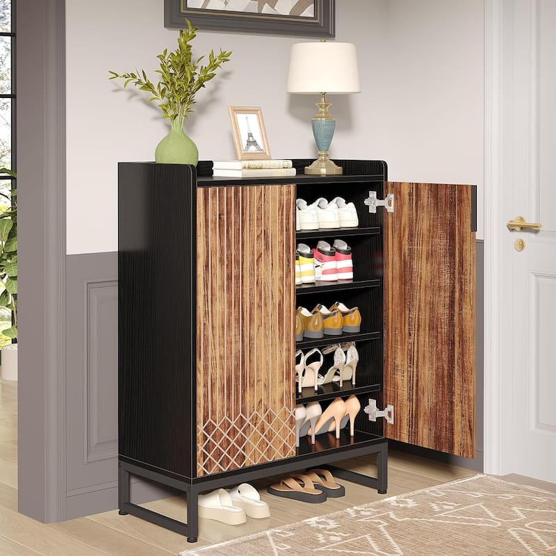 25 Pairs Shoe Cabinet with Doors, 5 Tiers Shoes Rack Organizer Cabinet - 5-Tier