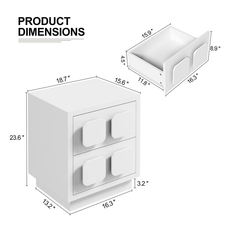 2 Drawers Nightstand Accent End Table Bedside Table