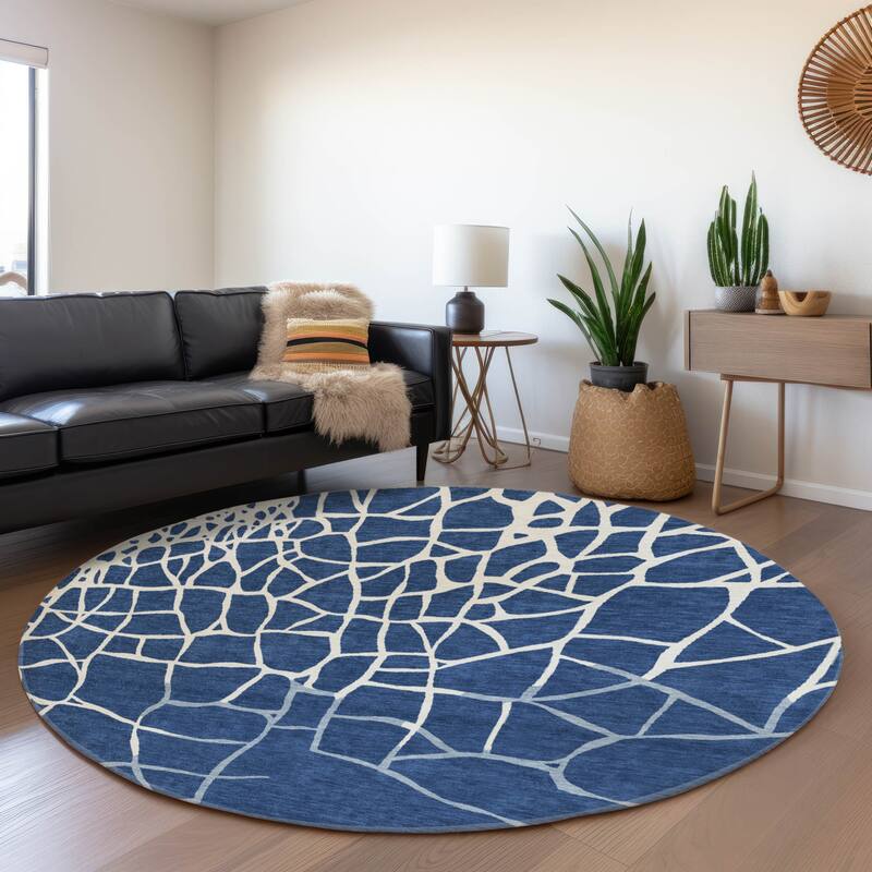 Premium Washable Super Soft Contemporary Webby Mayfield Rug - Navy - 8' x 8'