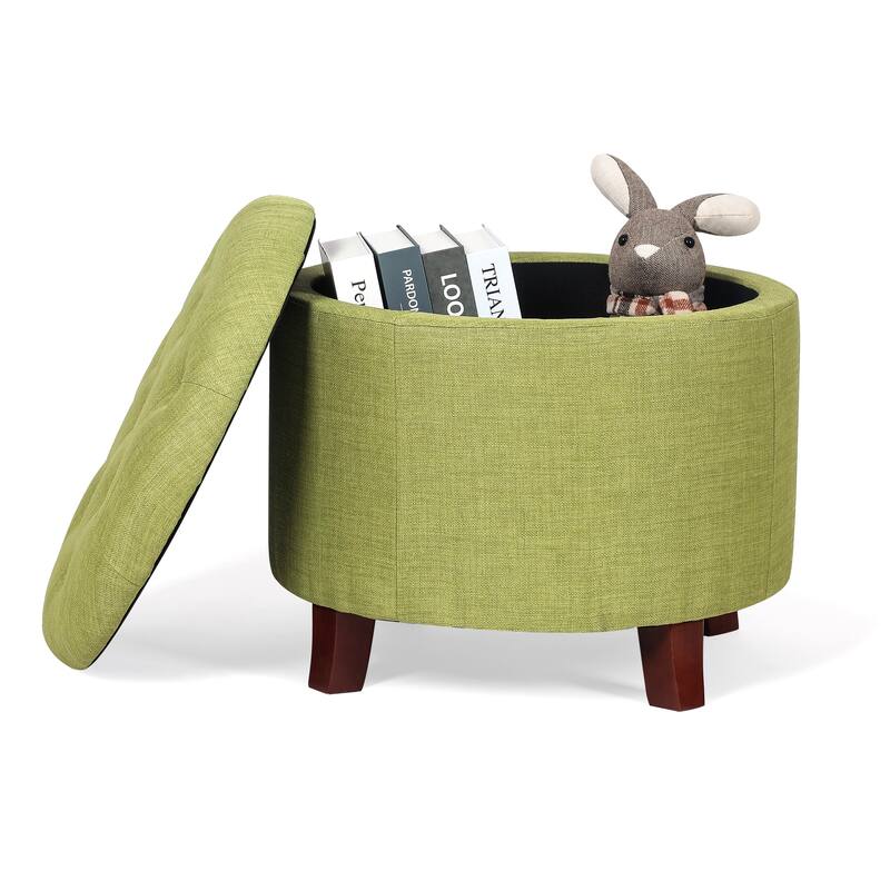 Adeco Round Button-tufted Lift-top Storage Ottoman
