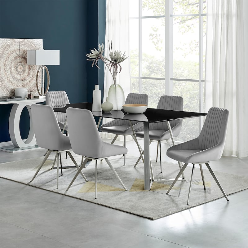 Skye Swivel Gray Velvet and Brushed Stainless Steel Dining Room Chairs - Set of 2 - Set of 2 - Grey - Dining Height