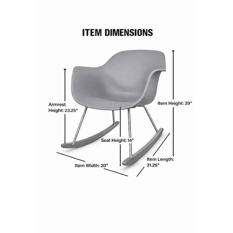 Modern Rocking Chair Molded Plastic Armchair with Wooden Rockers and White Metal Frame