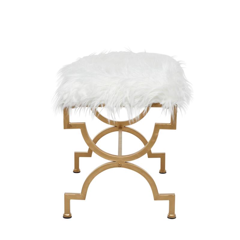 Grey or White Gold Metal Frame Plush Fabric Glam Vanity Bench Stool