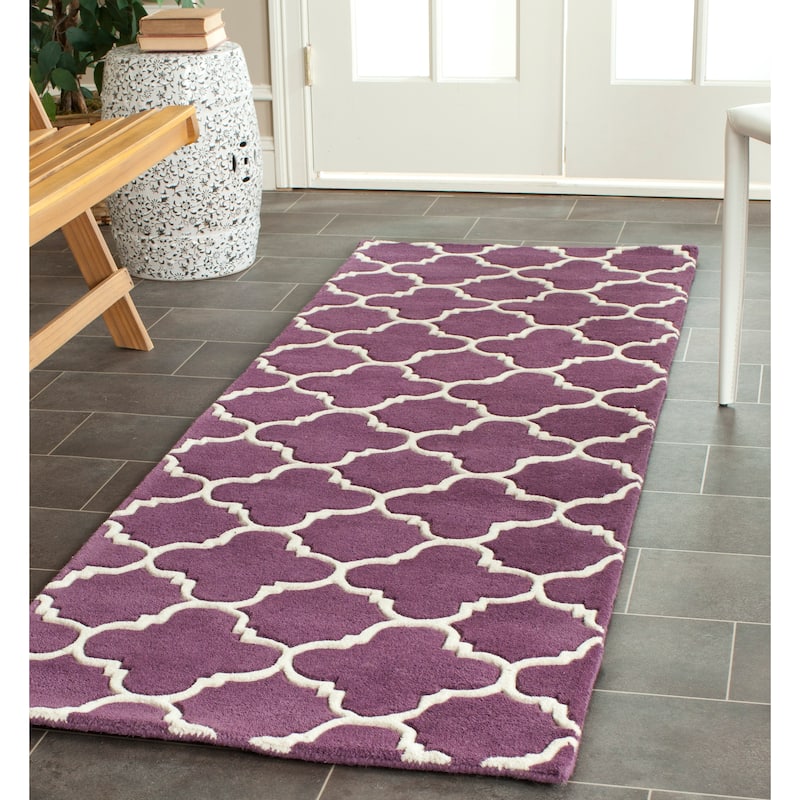 SAFAVIEH, Handmade Chatham Caisa Modern Moroccan Wool Rug - 2'3" x 7' Runner - Purple/Ivory