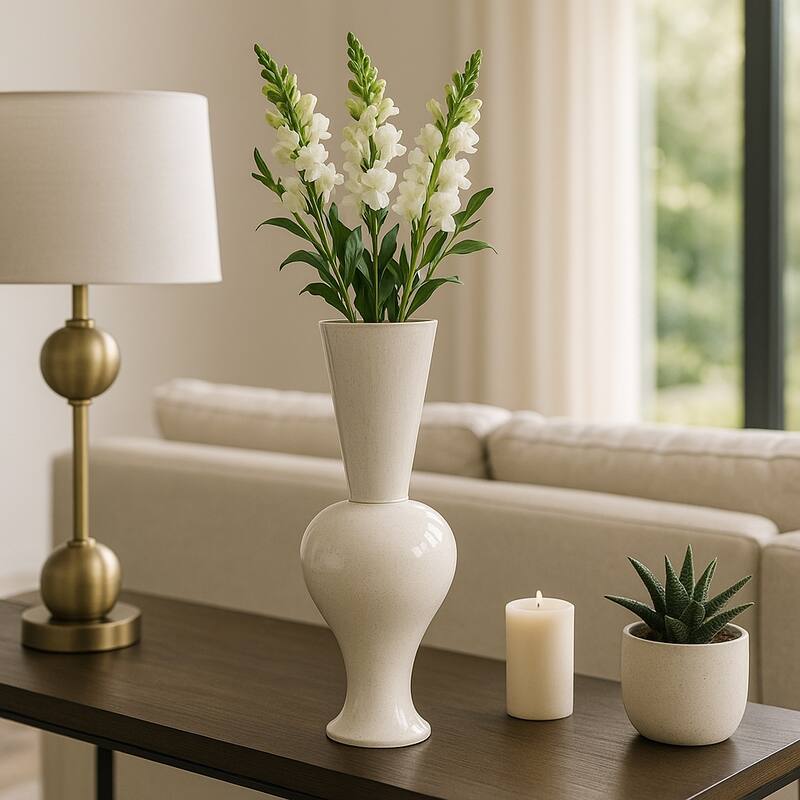 Stoneware Decorative Vase Oversized Tall Flower Sculptural Pedestal - 8.25" x 8.25" x 24"