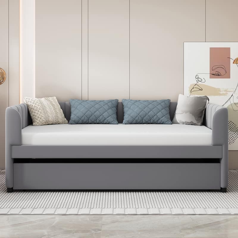 Twin Size Velvet Upholstered Daybed with Trundle