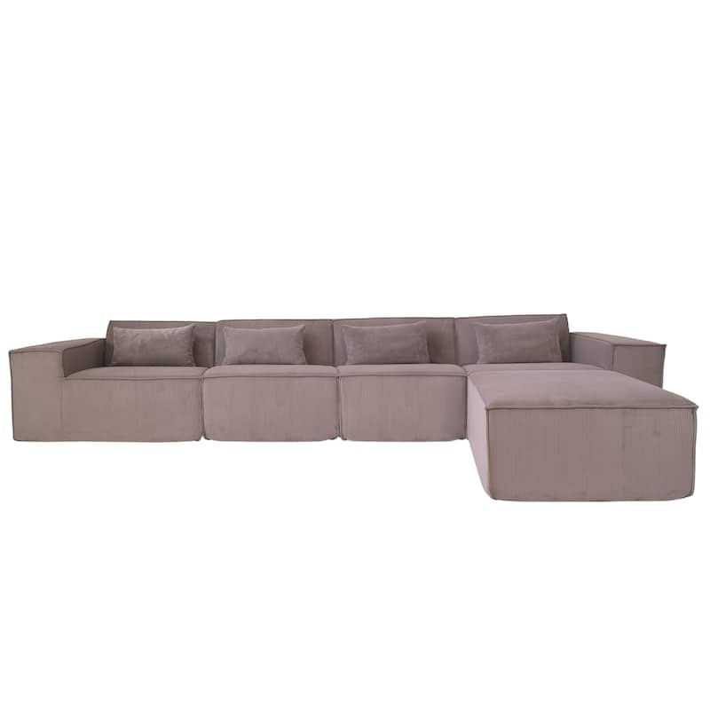 L-shape Corduroy Sectional Sofa with Ottoman, Flexible Combinations 5-Seater Living room Couch