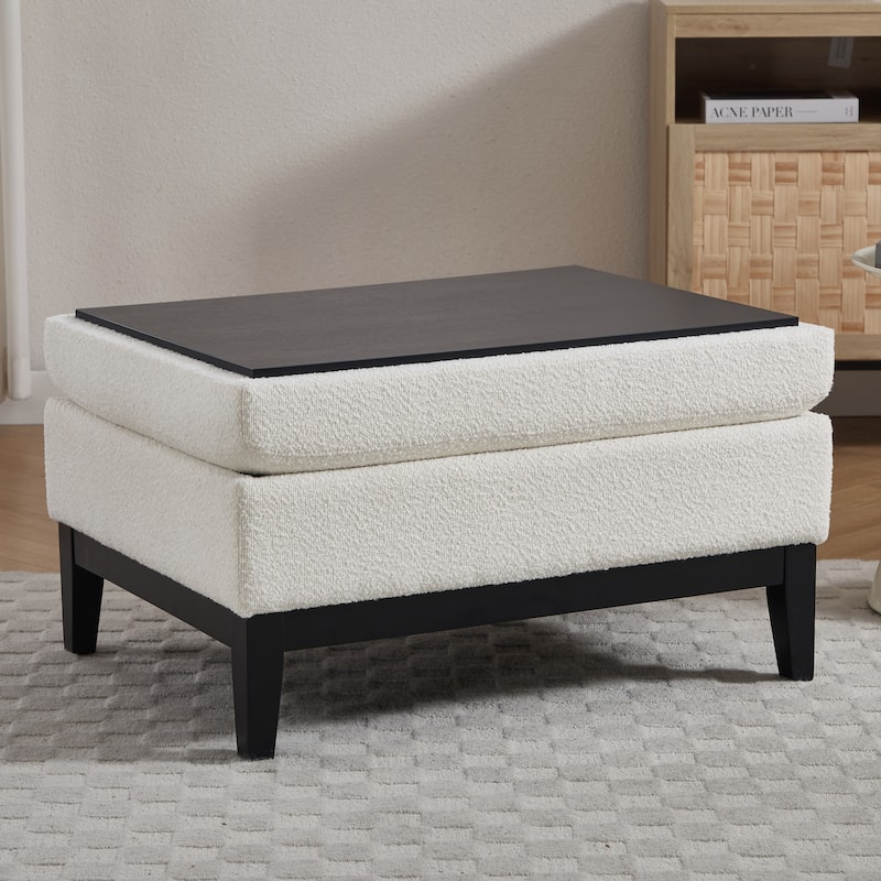 33.9"W Modern Storage Ottoman Bench with Wood Legs
