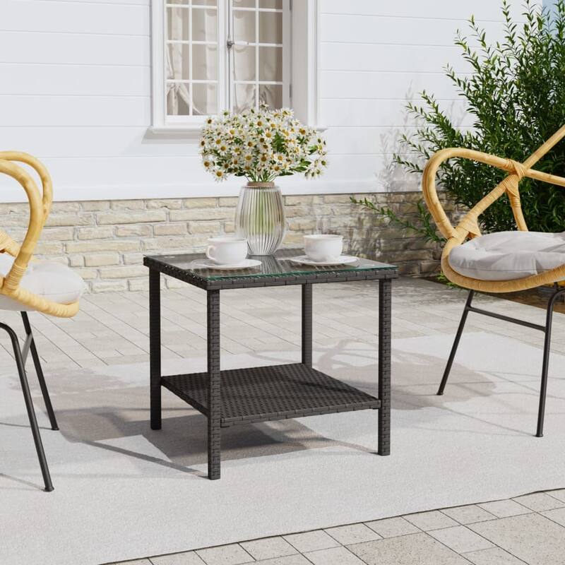 vidaXL Side Table Black/Brown 17.7"x17.7"x17.7" Poly Rattan and Tempered Glass - 17.7" x 17.7" x 17.7" - Black
