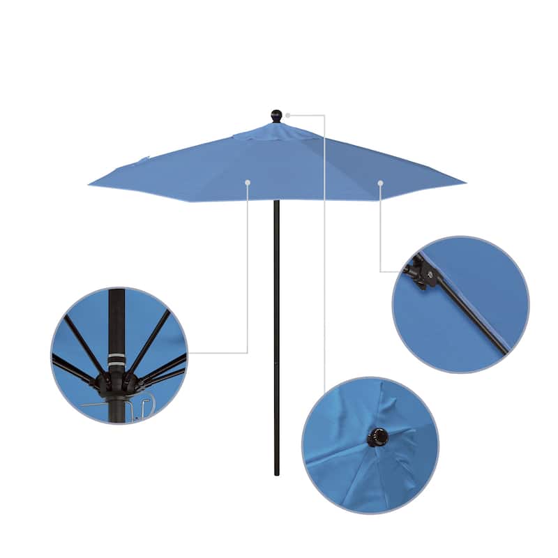 California Umbrella 7.5' Venture Series Patio Umbrella, Bronze Aluminum Pole Fiberglass Ribs Push Lift, Olefin Royal Blue