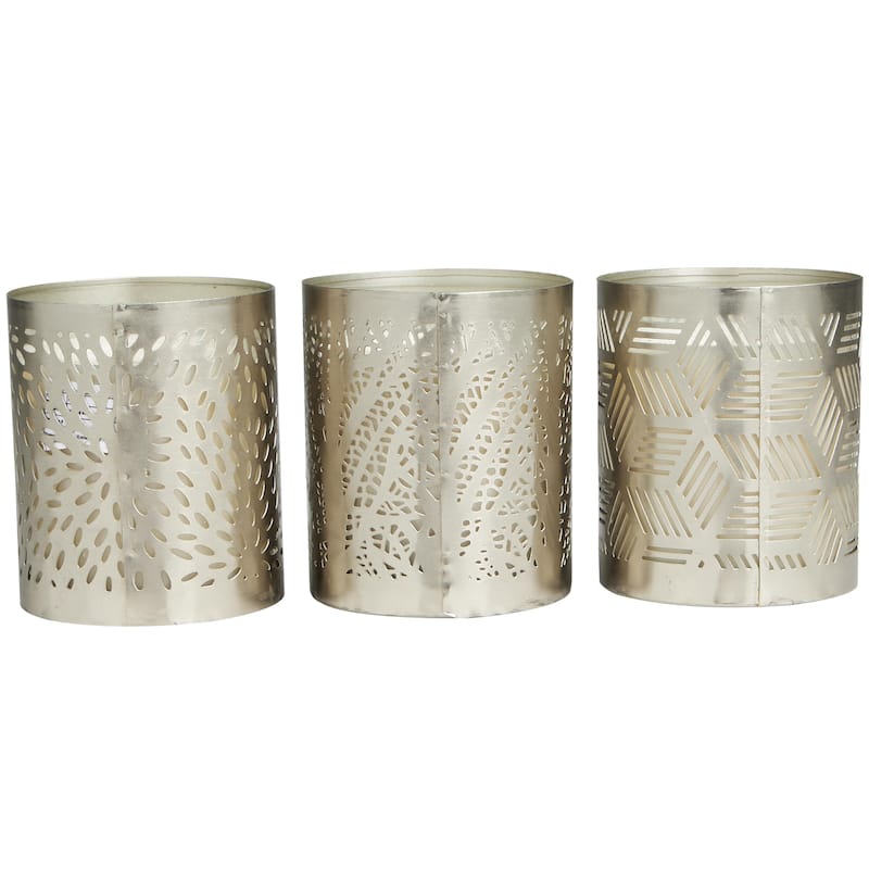 Metal Geometric Vanilla Marshmallow Scented 13 oz 1 Wick Decorative Candle with White Wax - Set of 3 Silver - Roche River Decor