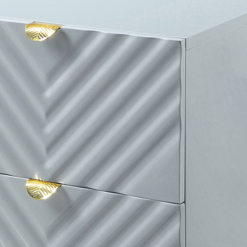 Gray Wavy Print Bedroom Furniture with Two Drawers