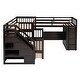 preview thumbnail 20 of 43, Twin-Twin over Full L-Shaped Bunk Bed with 3 Drawers, Portable Desk, Wardrobe, Guardrails & Solid Pine Frame, Grey