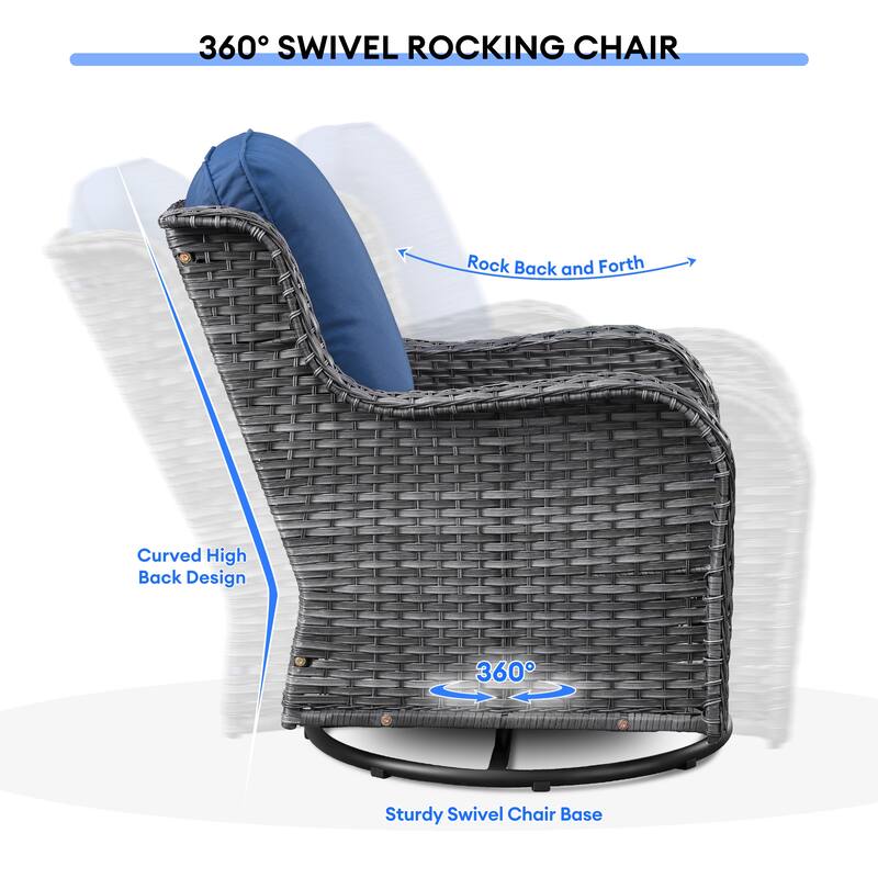 OVIOS 9-piece Patio Wicker Swivel Chair Set With 30" Fire Pit